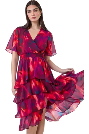 Ariella Abstract Print Chiffon Tiered Midi Dress