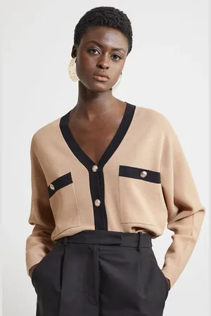 Karen Millen Viscose Blend Contrast Knit Boxy Cardigan