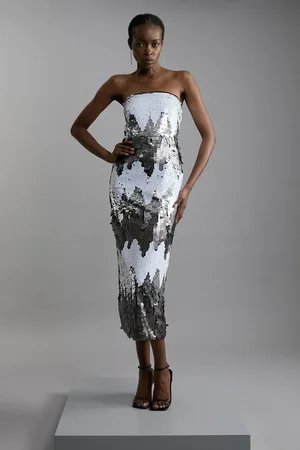 Karen Millen Disc Sequin Bandeau Woven Midi Dress