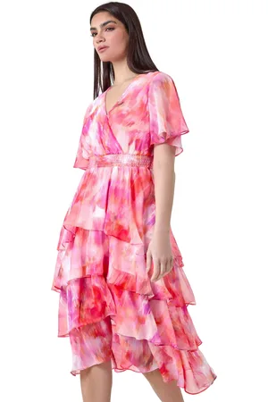 Ariella Abstract Print Chiffon Tiered Midi Dress