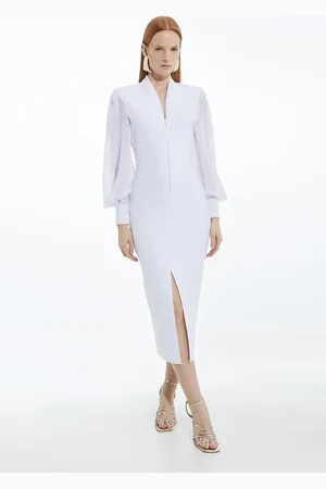 Karen Millen Bandage Figure Form Zip Detail Chiffon Sleeve Knit Dress