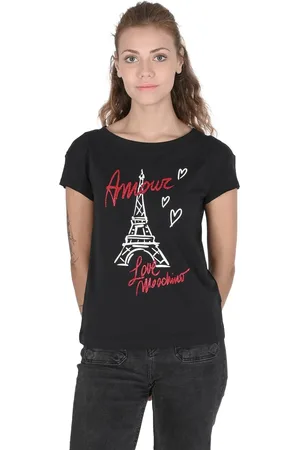 Moschino Paris Eiffel Tower TShirt Short Sleeve Boat Neck Women