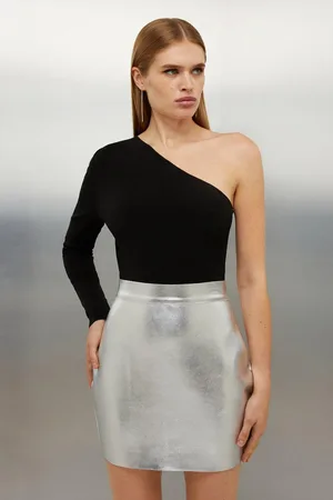 Karen Millen Figure Form Bandage Foiled Knit Mini Skirt