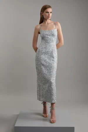 Karen Millen Sequin Metallic Boucle Tailored Midaxi Dress