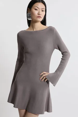 Karen Millen Rib Knit Peplum Sleeve Flippy Mini Dress