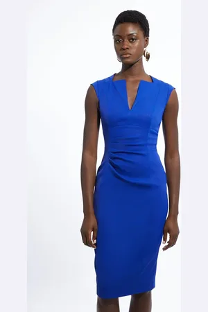 Karen Millen Italian Structured Rib Tailored Envelope Neck Pencil Midi Dress