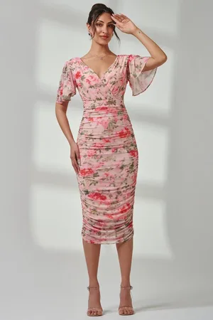 Jolie Moi Wrap Front Mesh Bodycon Dress
