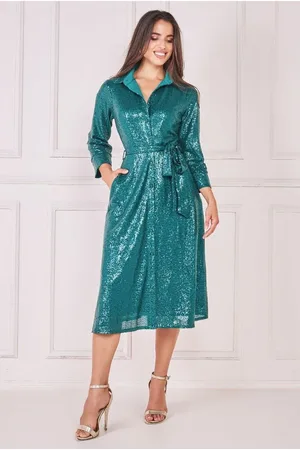 Goddiva Sequin Skater Shirt Dress