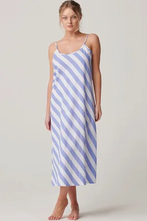 British Boxers "Boat Blue" Stripe Crisp Cotton Strappy Nightdress