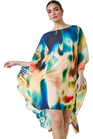 Ariella Abstract Print Chiffon Draped Tunic Dress