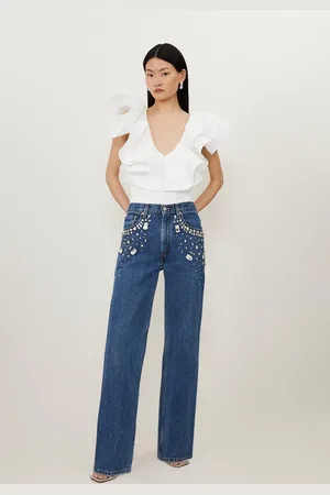 Karen Millen Hand Embellished Vintage Straight Leg Jean