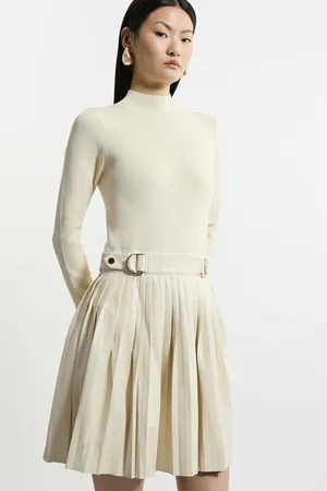 Karen Millen Knitted Skater Dress With Pu Detailing