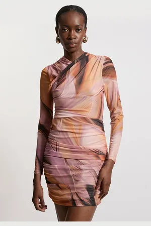 Karen Millen Marble Printed Mesh Ruched Mini Dress
