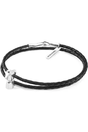 Anchor & Crew Midnight GUSTATORY Coffee Moka Pot Silver and Braided Leather Bracelet