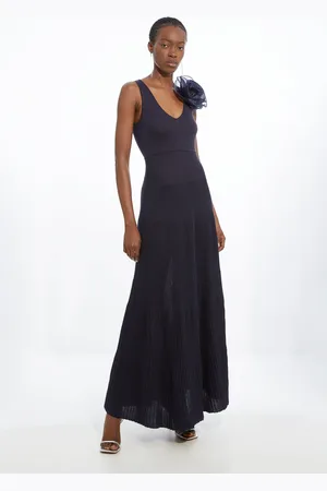 Karen Millen Viscose Blend Knit Corsage Detail Maxi Dress