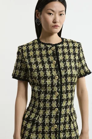 Karen Millen Wool Mix Boucle Check Tailored Mini Dress