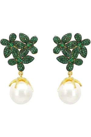 Latelita Flowers Pearl Earrings Emerald Gold