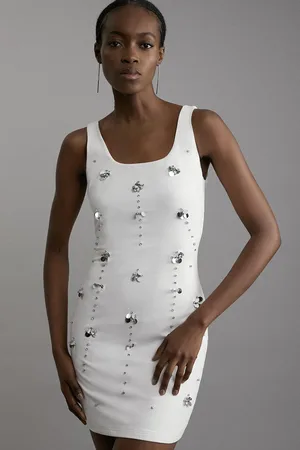 Karen Millen Petite Embellished Stretch Cotton Mini Dress