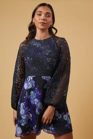Oasis Petite Occasion Floral Lace Bodice Mini Dress