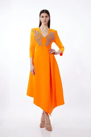 Karen Millen Bandage Form Fitting Asymmetric Embellished Knit Dress