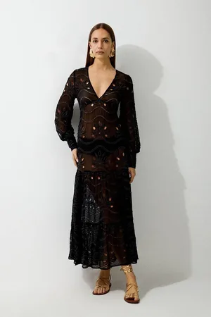 Karen Millen Viscose Georgette Cutwork Beach Maxi Dress