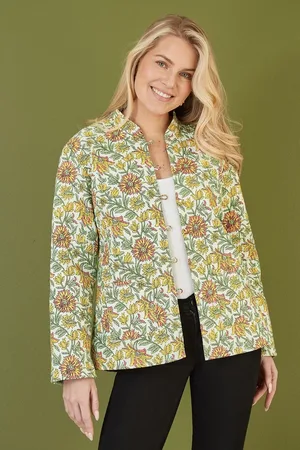 Yumi Floral Print Reversible Cotton Quilted Jacket