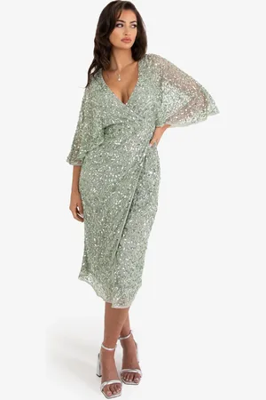 Maya Deluxe Fully Embellished Faux Wrap Midi Dress