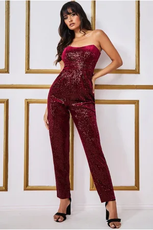 Goddiva Sequin & Velvet Corset Jumpsuit