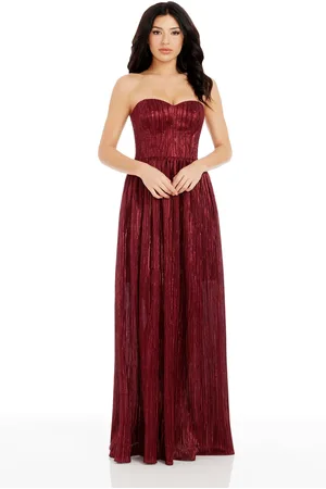 Dress The Population Audrina Strapless Pleated Gown Plain