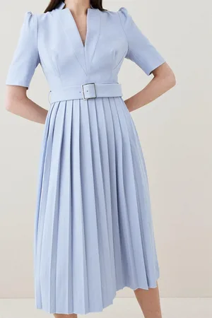 Karen Millen Petite Tailored Structured Crepe Forever Pleat Midi Dress