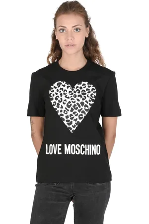 Moschino Leopard Heart Tee Short Sleeve Crew Neck Women - T-Shirts