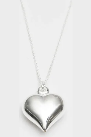 Simply Silver Recycled Sterling 925 Polished Puff Heart Necklace