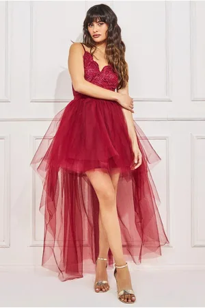 Goddiva High Low Tulle Midi With Lace Bodice