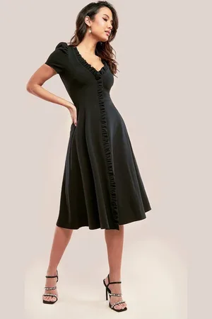 Goddiva Front Frill Flared Scuba Midi