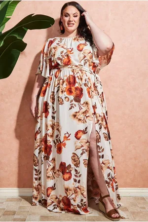Goddiva Plus Wrap Back Flutter Sleeve Maxi