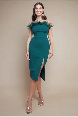 Goddiva Feather Boobtube Midi Dress