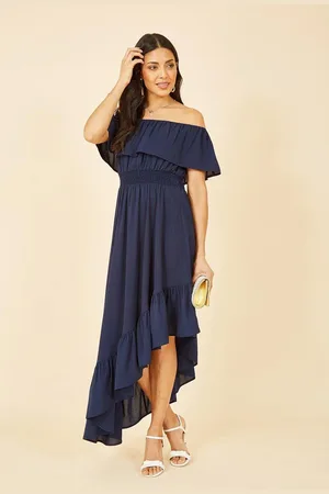 Mela Bardot Maxi Dress With Asymmetric Hem