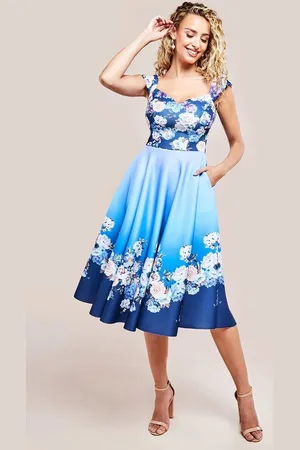 Goddiva Floral Printed Scuba Foam Skater Dress