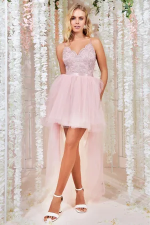 Goddiva High Low Tulle Midi With Lace Bodice