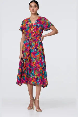 Izabel London Floral Short Sleeve Tie Waist Dress