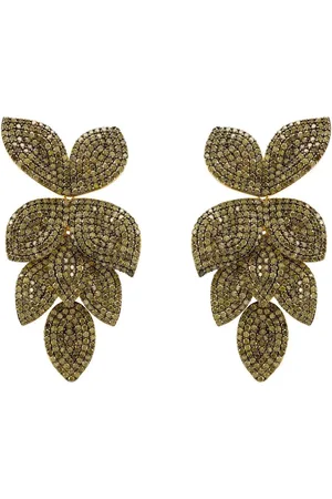 Latelita Petal Cascading Flower Earrings Gold Peridot Cz