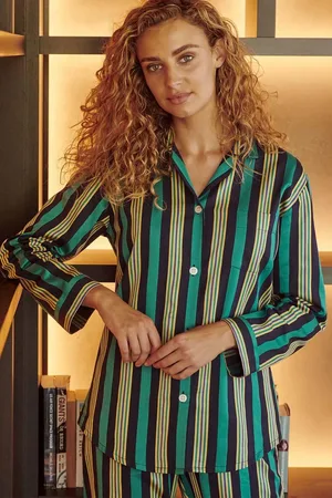 British Boxers "Jade Regimental" Cotton Satin Stripe Pyjama Set
