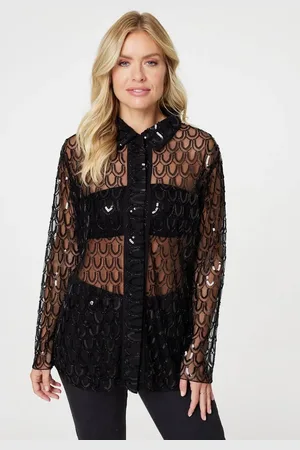 Izabel London Embellished Long Sleeve Sheer Shirt