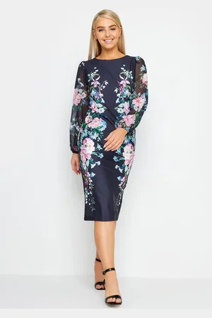 M&Co Floral Print Chiffon Sleeve Shift Dress