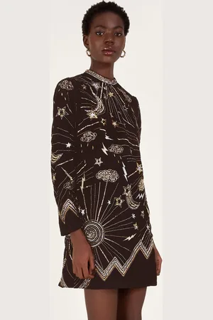 Monsoon Tina Embroidered Velvet Tunic Dress