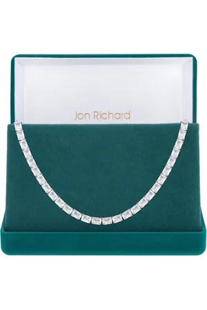 Jon Richard Rhodium Plated Cubic Zirconia Baguette Toggle Choker Necklace - Gift Boxed