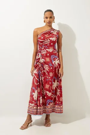Karen Millen Printed Cotton Voile One Shoulder Midi Beach Dress