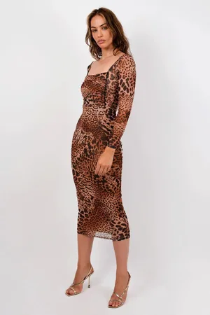 Jaded Rose Kendra Leopard Long Sleeve Backless Midaxi - Square Neck