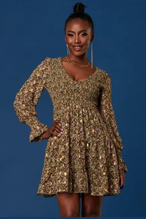 Jolie Moi V Neck Shirred Detail Chiffon Dress