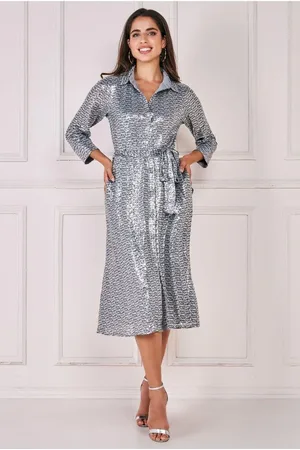 Goddiva Sequin Skater Shirt Dress